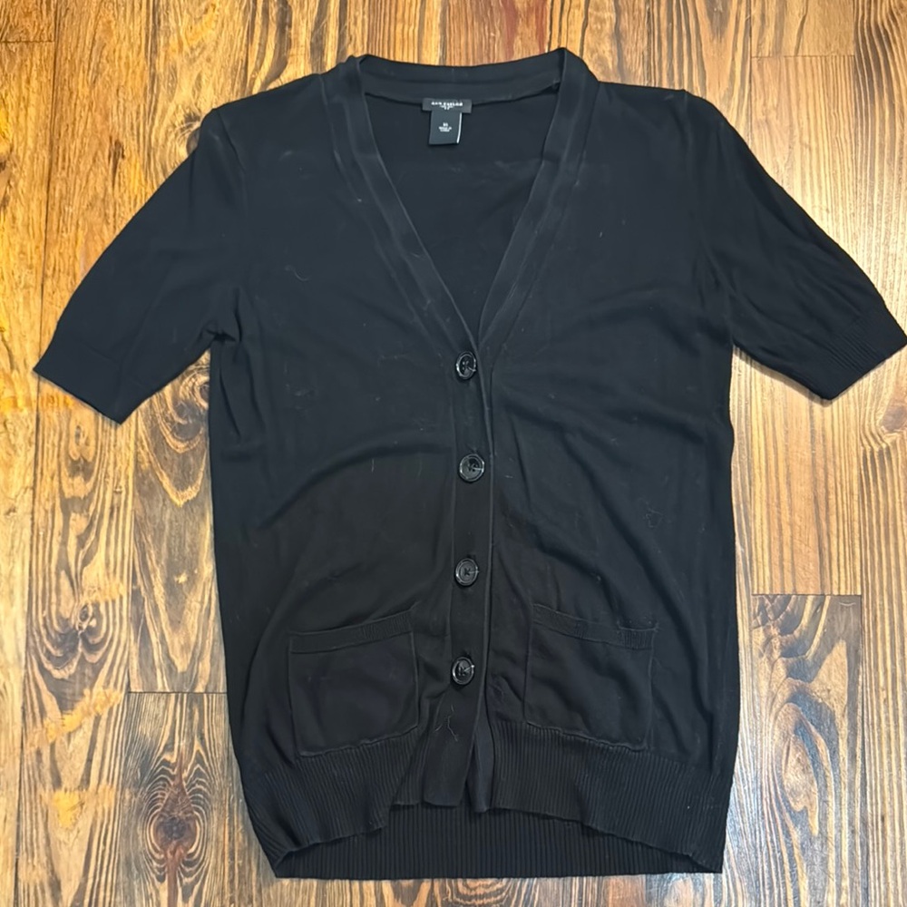 Ann Taylor Short Sleeve Button Up Black Cardigan Sweater